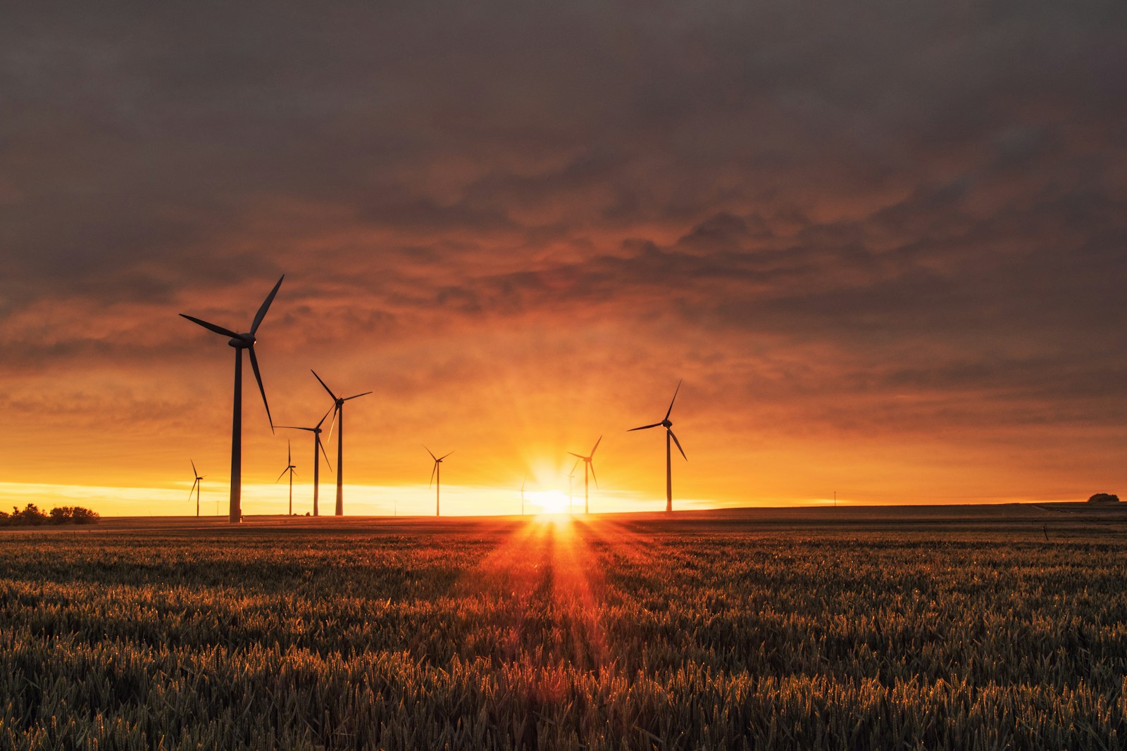 Aerogeradores em campo rural para geracao de energia eolica